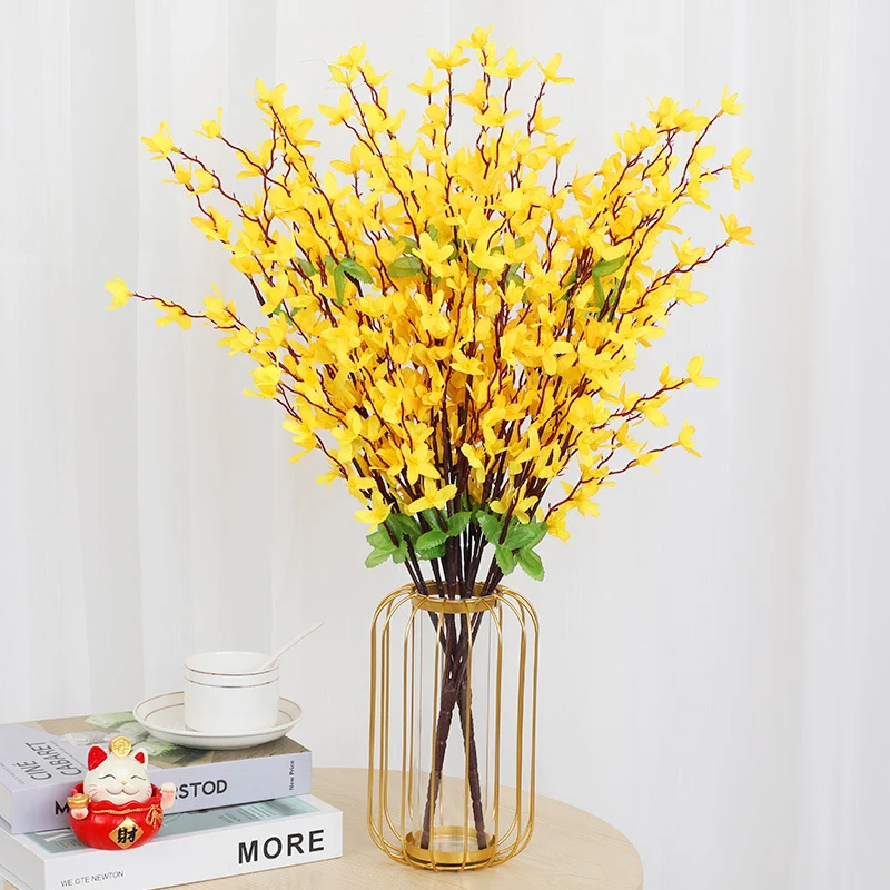 2er Set Künstliche Forsythienzweige 60cm mit Gelben Blüten - Täuschend Echte Frühlingsblumen für Vase, Tischdeko & Wohnzimmer