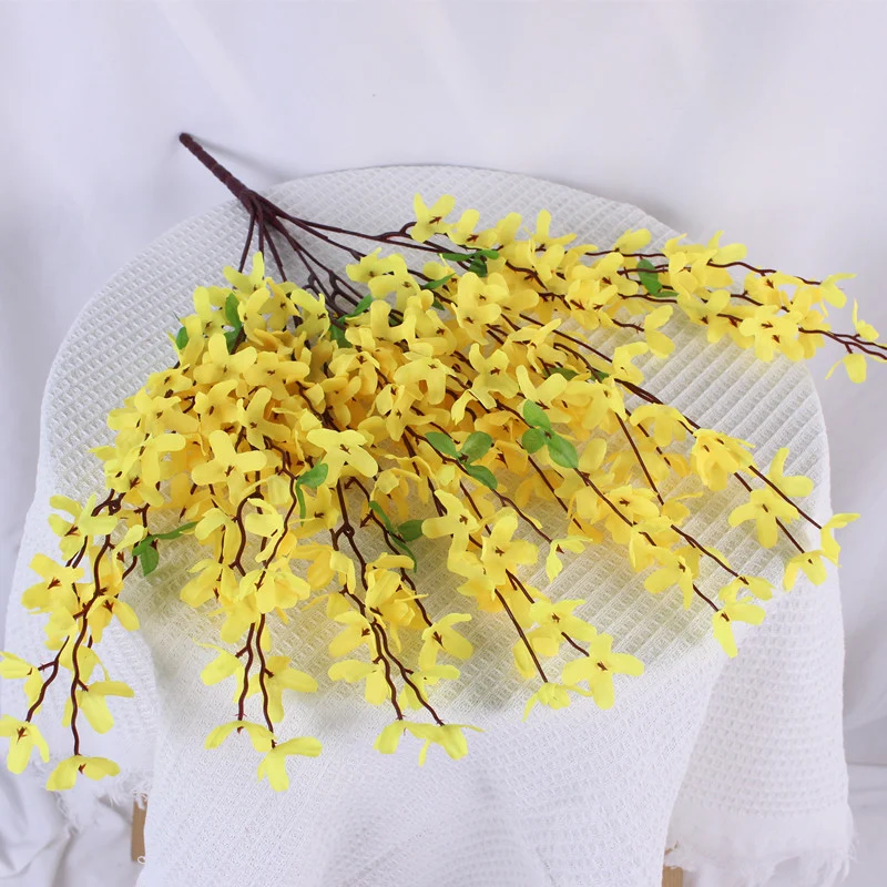 2er Set Künstliche Forsythienzweige 60cm mit Gelben Blüten - Täuschend Echte Frühlingsblumen für Vase, Tischdeko & Wohnzimmer
