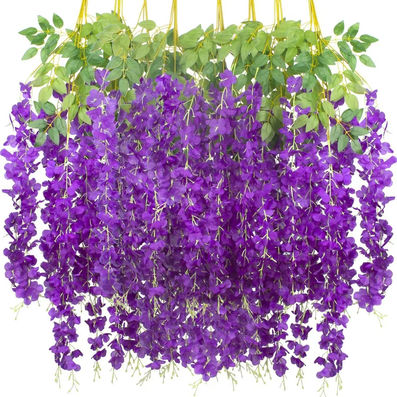 Künstliche Glyzinien-Girlande 12 Stück Blütenreben für Outdoor Deko, Hof & Garten