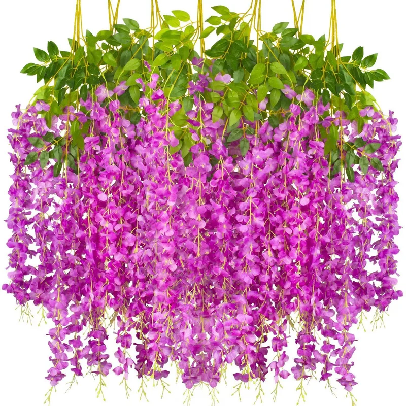 Künstliche Glyzinien-Girlande 12 Stück Blütenreben für Outdoor Deko, Hof & Garten