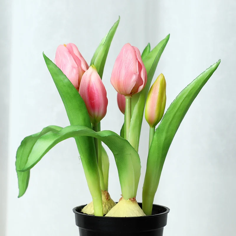 Real Touch Kunstblumen Tulpen 26cm - Fotorealistische Pflanze im Topf, Täuschend Echte Deko-Blumen für Zuhause, Büro & Fensterbank