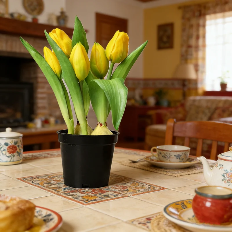 Real Touch Kunstblumen Tulpen 26cm - Fotorealistische Pflanze im Topf, Täuschend Echte Deko-Blumen für Zuhause, Büro & Fensterbank