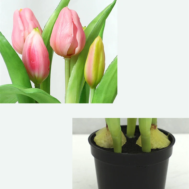 Real Touch Kunstblumen Tulpen 26cm - Fotorealistische Pflanze im Topf, Täuschend Echte Deko-Blumen für Zuhause, Büro & Fensterbank