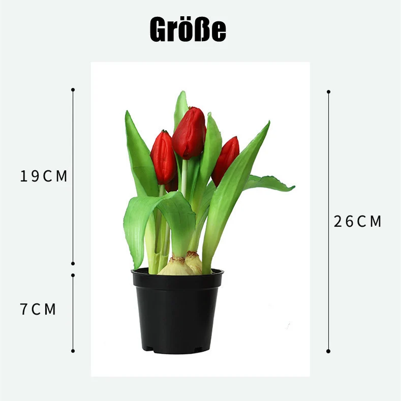 Real Touch Kunstblumen Tulpen 26cm - Fotorealistische Pflanze im Topf, Täuschend Echte Deko-Blumen für Zuhause, Büro & Fensterbank
