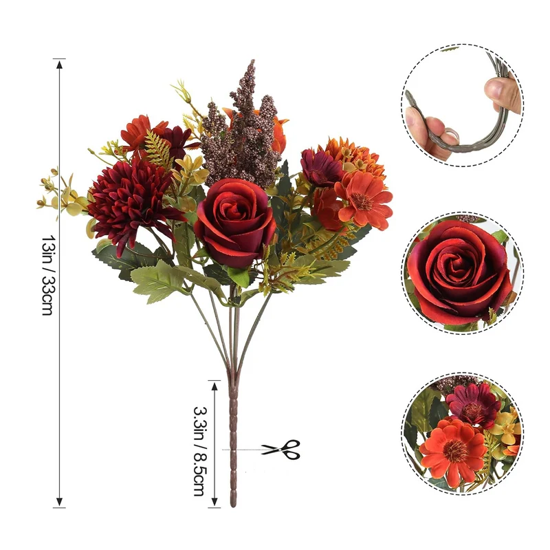34 cm Künstliche Herbstblumen 2 Bündel Künstlich Herbststrauß Herbstblumen Wie Echt Kunstblumen Herbst Deko Seidenblumen Kunstblumenstrauß für Tischdeko Hochzeit Wohnzimmer Vase Herbst Dekoration