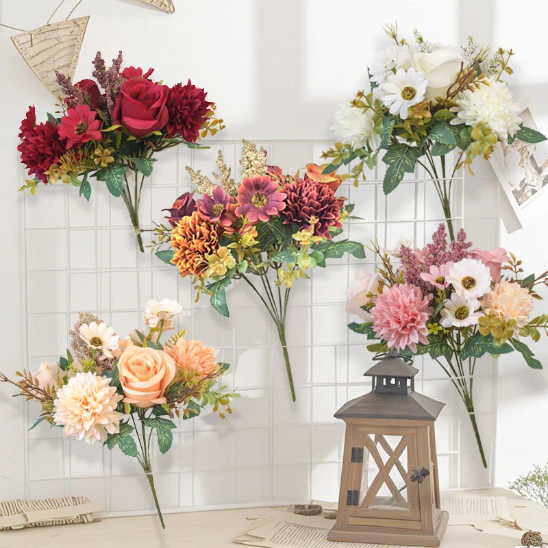 34 cm Künstliche Herbstblumen 2 Bündel Künstlich Herbststrauß Herbstblumen Wie Echt Kunstblumen Herbst Deko Seidenblumen Kunstblumenstrauß für Tischdeko Hochzeit Wohnzimmer Vase Herbst Dekoration