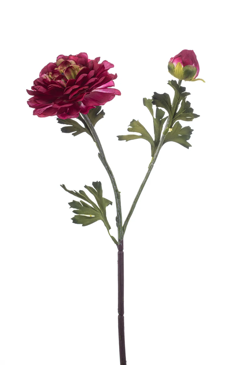 Ranunkel künstlich 47 cm - 1 Stiel - Bordeaux