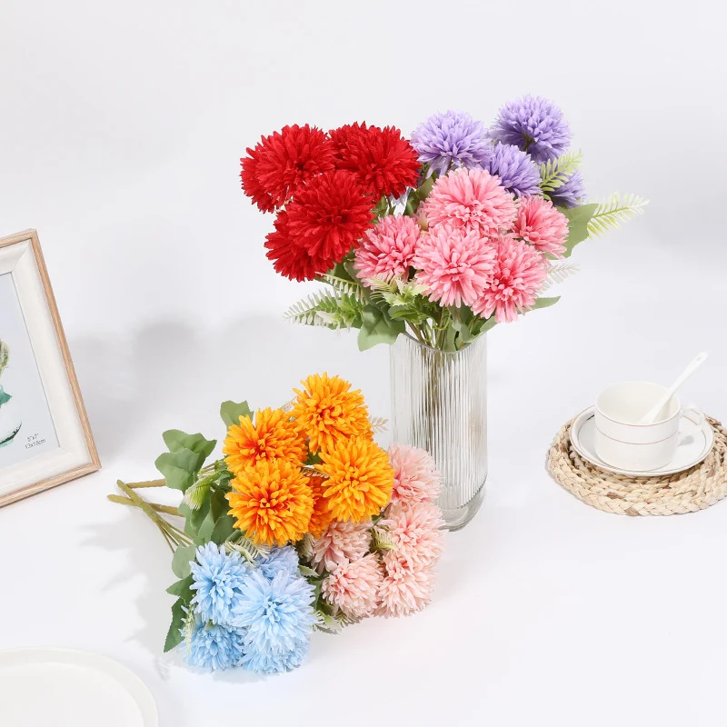 Großhandel 34 cm künstliche Mini-Pompon-Chrysanthemen Busch-Bouquet für schnelle Dekoration