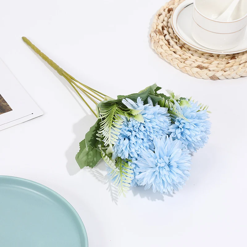 Großhandel 34 cm künstliche Mini-Pompon-Chrysanthemen Busch-Bouquet für schnelle Dekoration
