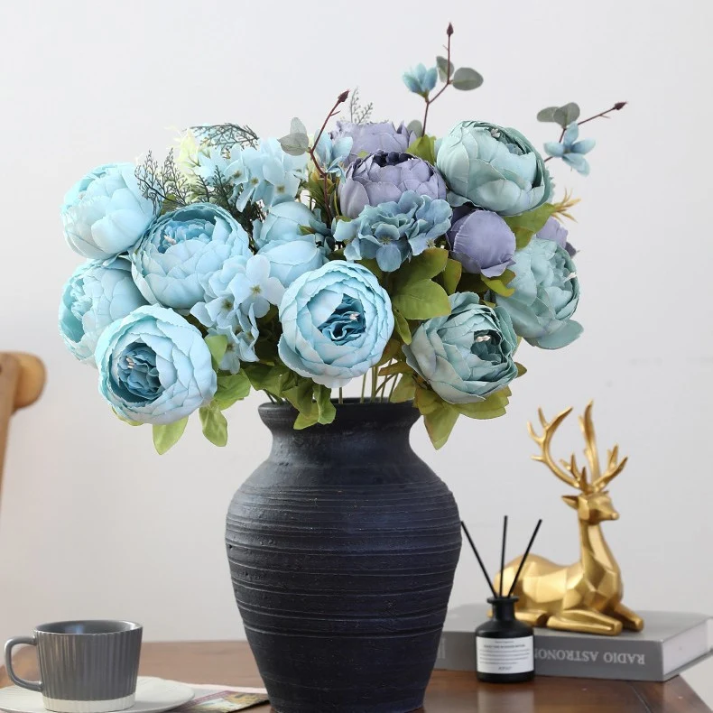 13 Stiele Pfingstrosen Kunstblumen, Dekoration für Hochzeit, Zuhause & Tischschmuck