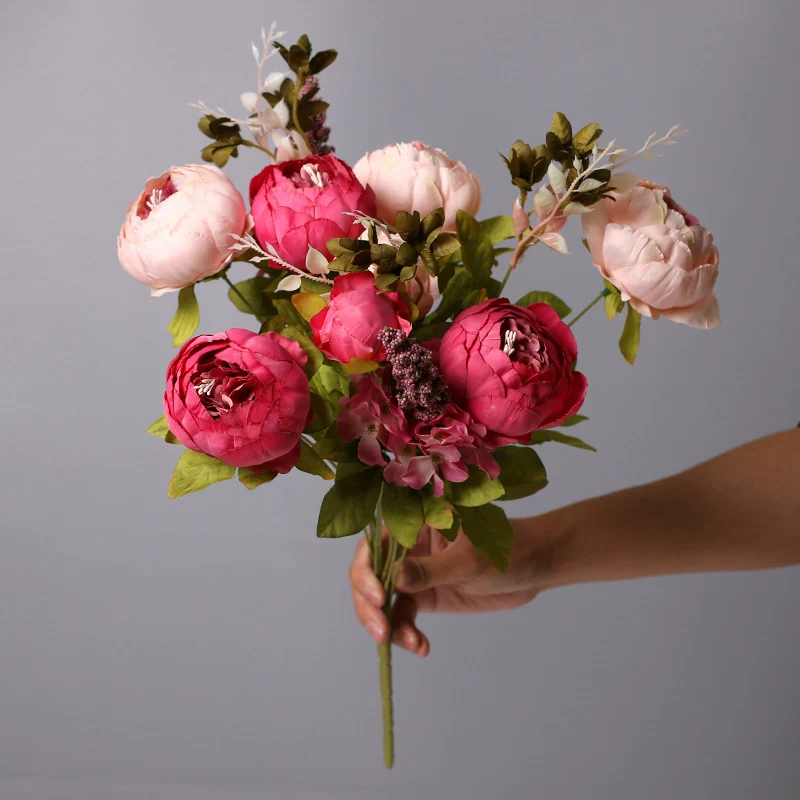 13 Stiele Pfingstrosen Kunstblumen, Dekoration für Hochzeit, Zuhause & Tischschmuck