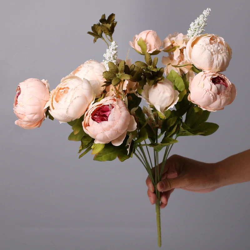 13 Stiele Pfingstrosen Kunstblumen, Dekoration für Hochzeit, Zuhause & Tischschmuck