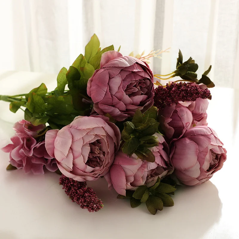 13 Stiele Pfingstrosen Kunstblumen, Dekoration für Hochzeit, Zuhause & Tischschmuck