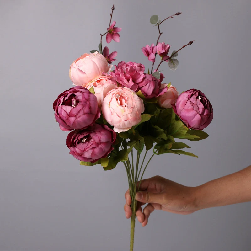 13 Stiele Pfingstrosen Kunstblumen, Dekoration für Hochzeit, Zuhause & Tischschmuck