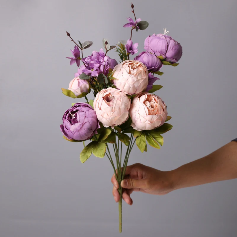13 Stiele Pfingstrosen Kunstblumen, Dekoration für Hochzeit, Zuhause & Tischschmuck