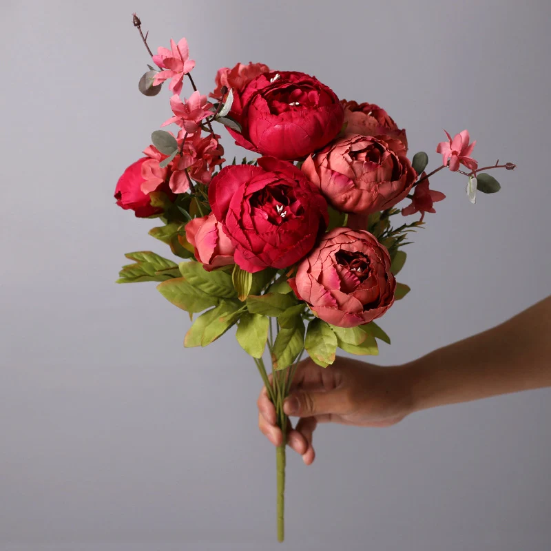 13 Stiele Pfingstrosen Kunstblumen, Dekoration für Hochzeit, Zuhause & Tischschmuck