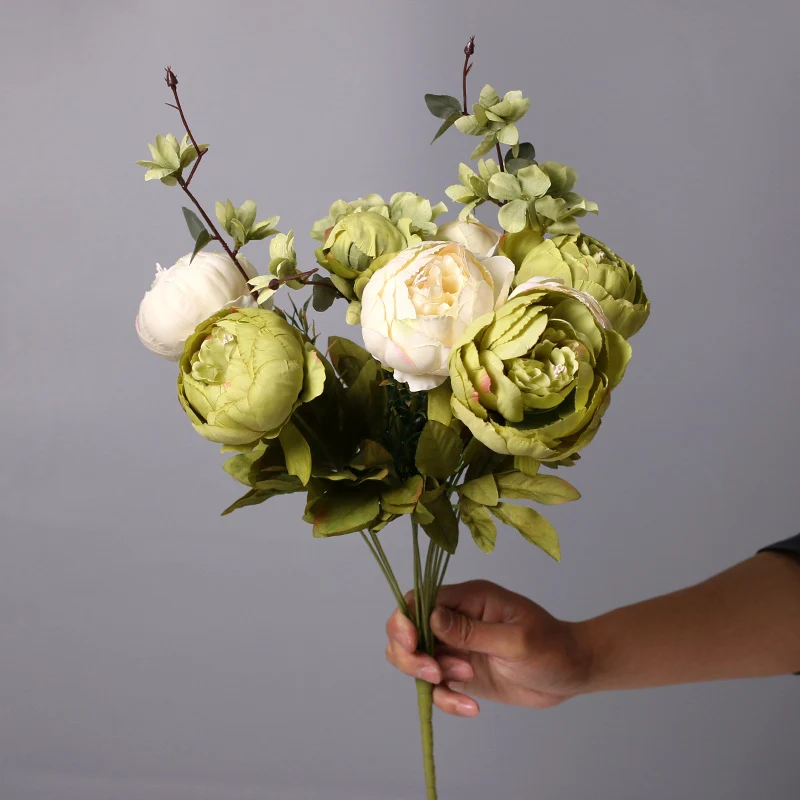 13 Stiele Pfingstrosen Kunstblumen, Dekoration für Hochzeit, Zuhause & Tischschmuck