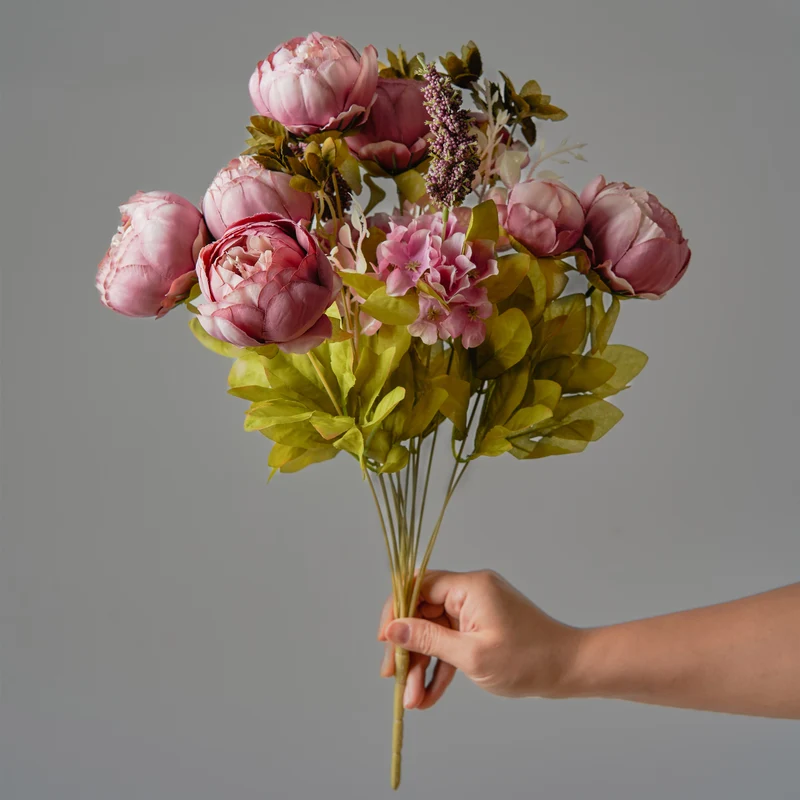 13 Stiele Pfingstrosen Kunstblumen, Dekoration für Hochzeit, Zuhause & Tischschmuck