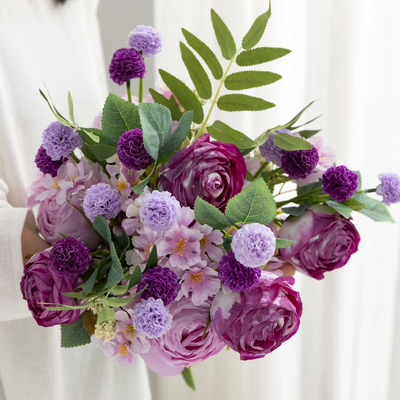 Großhandel: 40cm Kunst-Rosen-Bouquet mit simuliertem gebranntem Rand, Kunstblumen-Bouquet für Hochzeiten, DIY-Hochzeitsdekoration