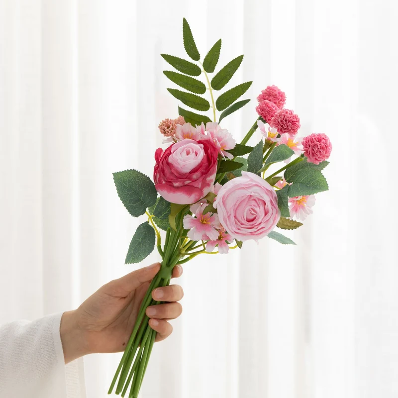 Großhandel: 40cm Kunst-Rosen-Bouquet mit simuliertem gebranntem Rand, Kunstblumen-Bouquet für Hochzeiten, DIY-Hochzeitsdekoration