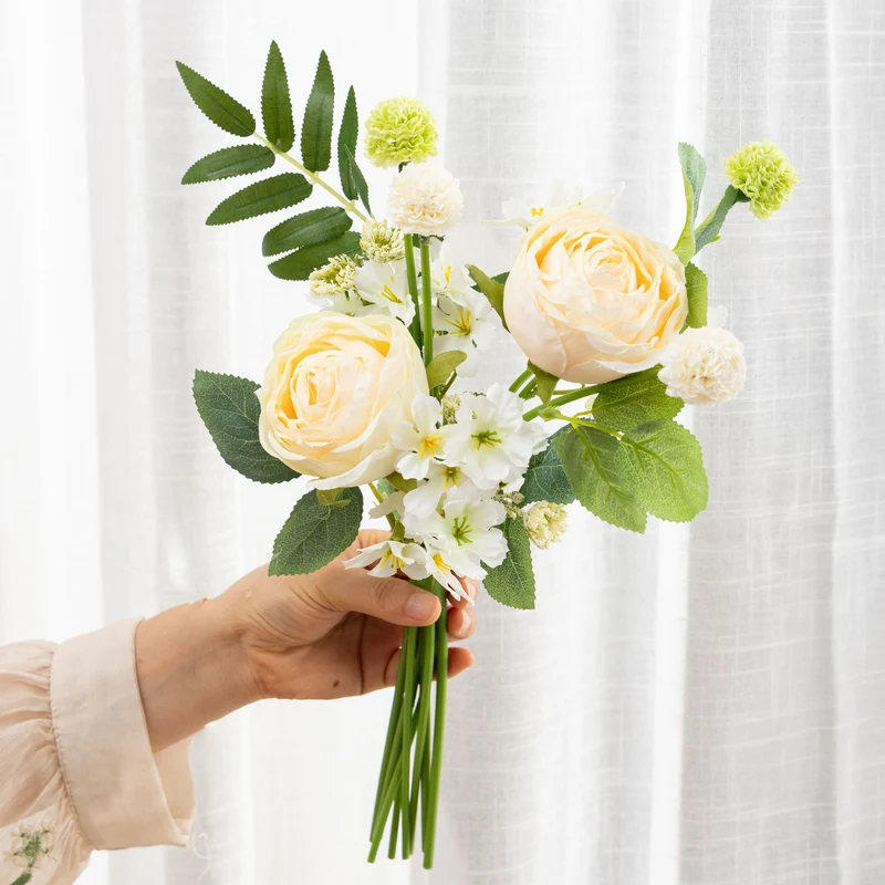 Großhandel: 40cm Kunst-Rosen-Bouquet mit simuliertem gebranntem Rand, Kunstblumen-Bouquet für Hochzeiten, DIY-Hochzeitsdekoration