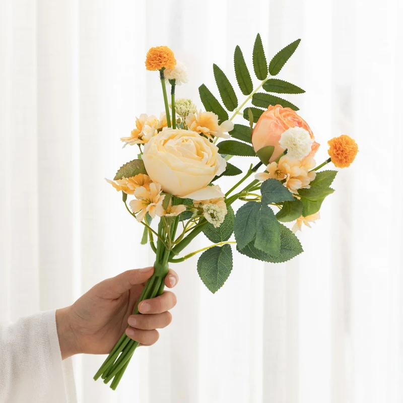 Großhandel: 40cm Kunst-Rosen-Bouquet mit simuliertem gebranntem Rand, Kunstblumen-Bouquet für Hochzeiten, DIY-Hochzeitsdekoration