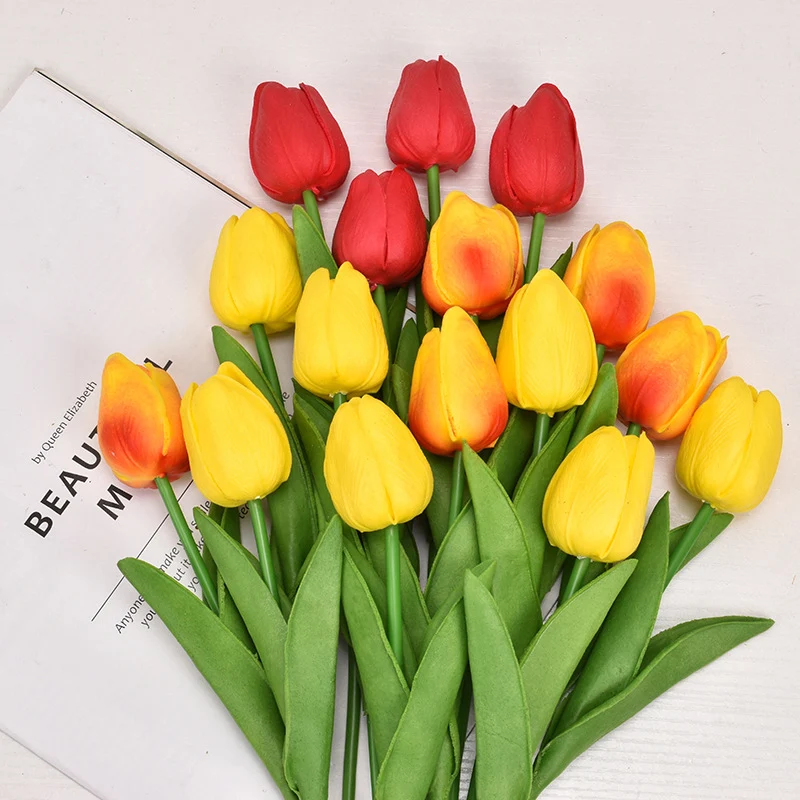 Großhandel: 10 Stück 34 cm kunstliche Tulpenstäbe, Blüten-Bouquet für Hochzeitsdekorationen