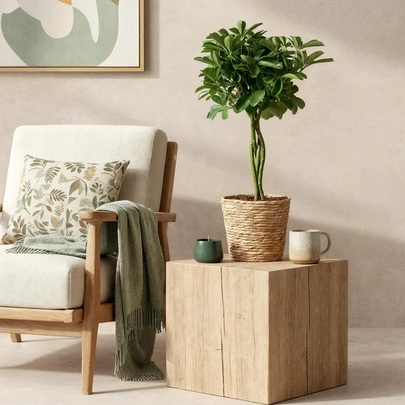 Schefflera Nora - Fingerbaum - Wenig Pflege - mit Korb - Grün - 1 Pflanze - Topf 21cm - Höhe 70-82cm