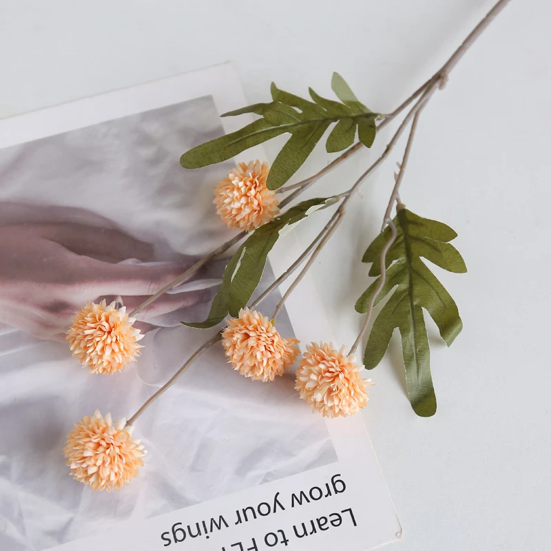 Großhandel: Faux-Kiku-Blumenstängel mit Pom-Pom-Bällen – für ästhetische Raumdekoration, Blumenarrangements und Tischanlagen