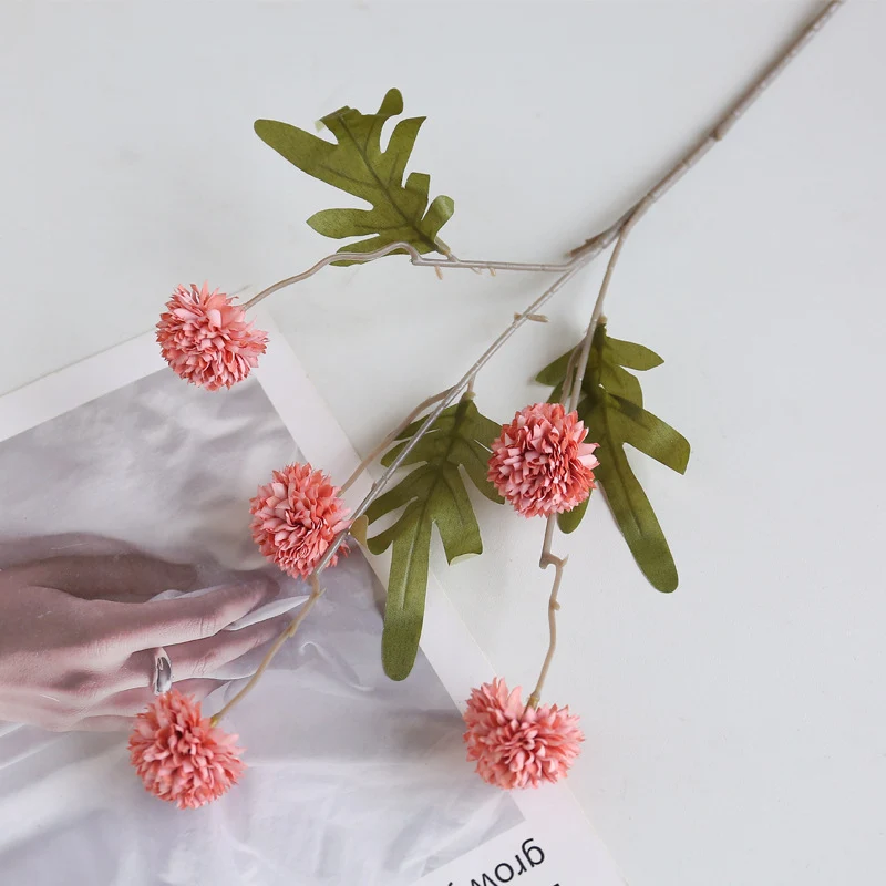 Großhandel: Faux-Kiku-Blumenstängel mit Pom-Pom-Bällen – für ästhetische Raumdekoration, Blumenarrangements und Tischanlagen