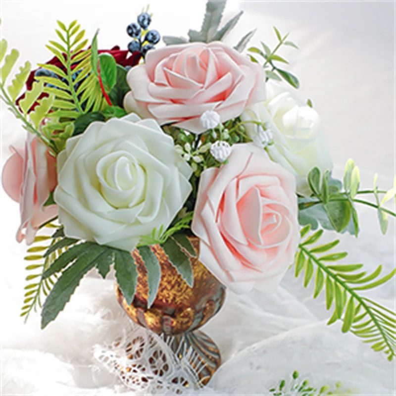 Blumenkasten-Schaum-PE-Rosen (25 Stück pro Packung) mit Stängel und Sockel - Simulationsblumen Ideal für DIY-Blumenarrangements, Hochzeitsdekoration und Partydekoration