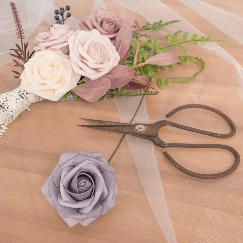 Blumenkasten-Schaum-PE-Rosen (25 Stück pro Packung) mit Stängel und Sockel - Simulationsblumen Ideal für DIY-Blumenarrangements, Hochzeitsdekoration und Partydekoration
