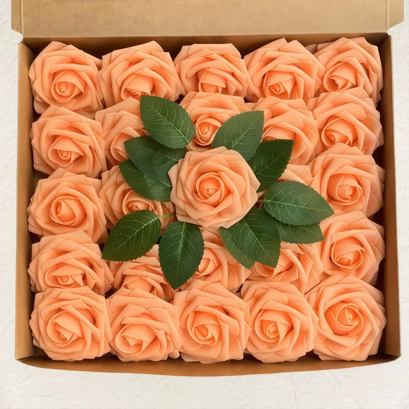 Blumenkasten-Schaum-PE-Rosen (25 Stück pro Packung) mit Stängel und Sockel - Simulationsblumen Ideal für DIY-Blumenarrangements, Hochzeitsdekoration und Partydekoration