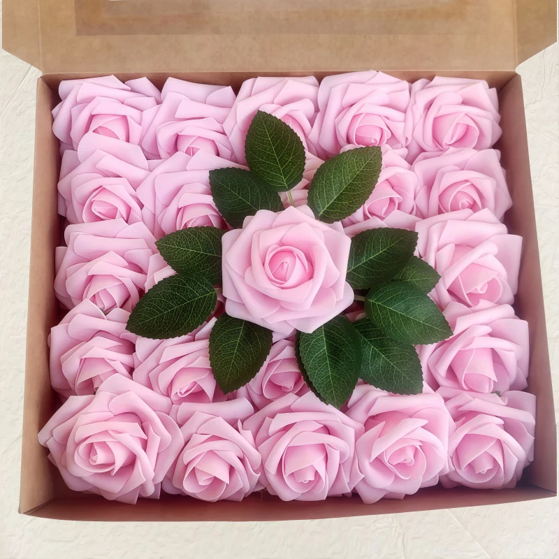 Blumenkasten-Schaum-PE-Rosen (25 Stück pro Packung) mit Stängel und Sockel - Simulationsblumen Ideal für DIY-Blumenarrangements, Hochzeitsdekoration und Partydekoration