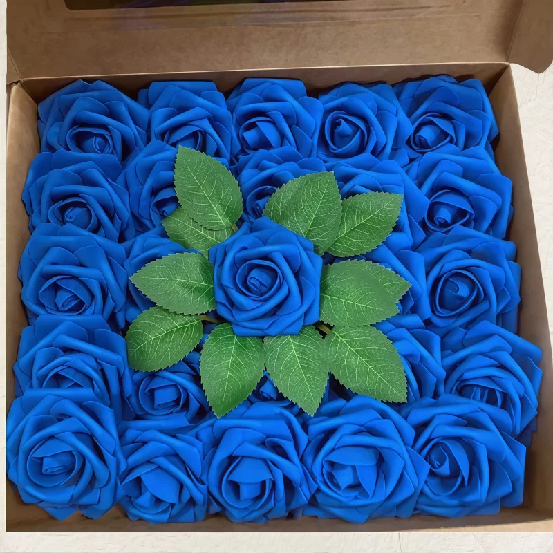 Blumenkasten-Schaum-PE-Rosen (25 Stück pro Packung) mit Stängel und Sockel - Simulationsblumen Ideal für DIY-Blumenarrangements, Hochzeitsdekoration und Partydekoration