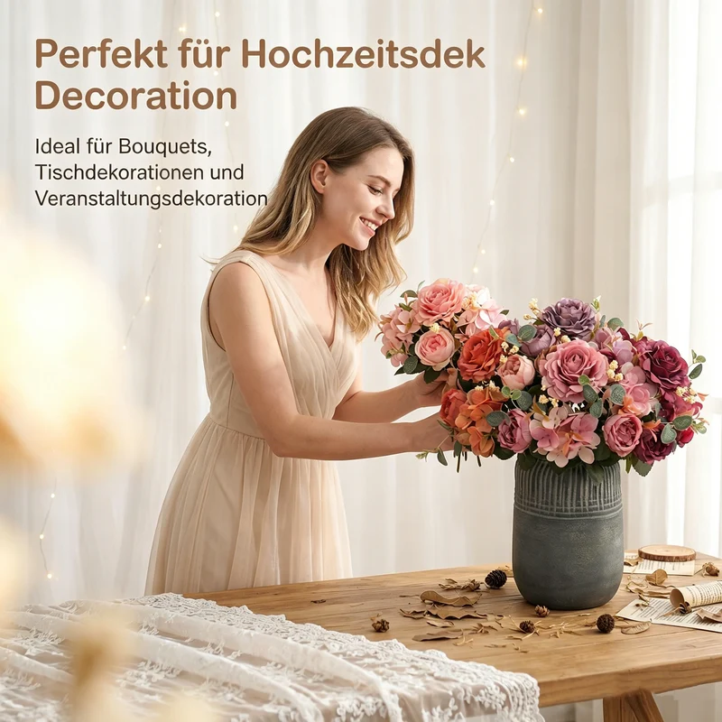 30 cm Künstlicher Pfingstrosen-Brautstrauß Hochzeits-Blumenbusch mit Hortensien