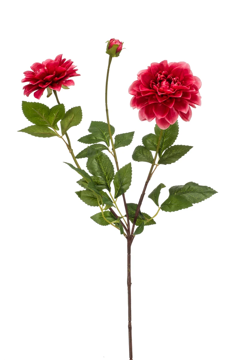 Dahlie künstlich 72 cm - 1 Stiel mit 3 Blüten - Fuchsienrot