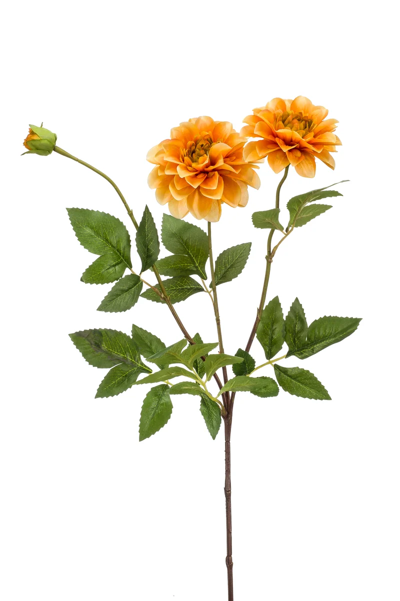Dahlie künstlich 72 cm - 1 Stiel mit 3 Blüten - Hellorange