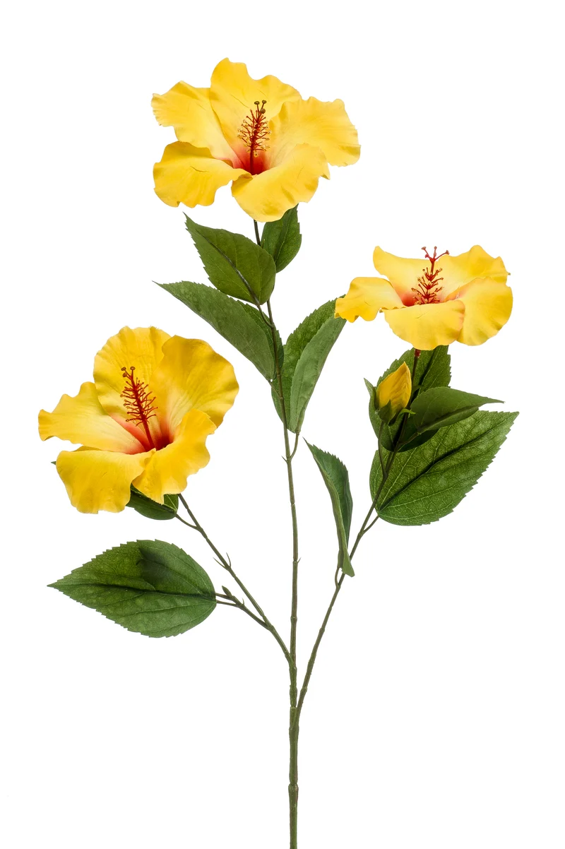 Hibiskus künstlich 82 cm - 1 Zweig - Gelb