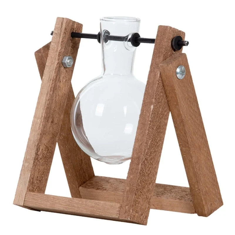 Stecklingsständer 1 Glasvase | Hydrokultur Anzuchtstation Holz – 13,6 × 6,5 × 14,5 cm