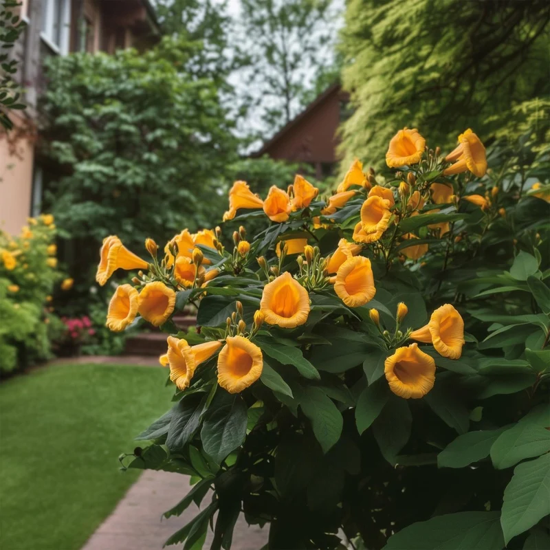 Campsis radicans 'Flava' | Goldgelbe Trompetenblume – Winterharte Kletterpflanze