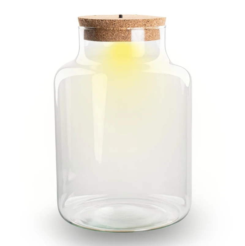 Kleine milchige Terrarienflasche mit Korken - Geschlossenes großes Terrarium ↑ 24,5 cm