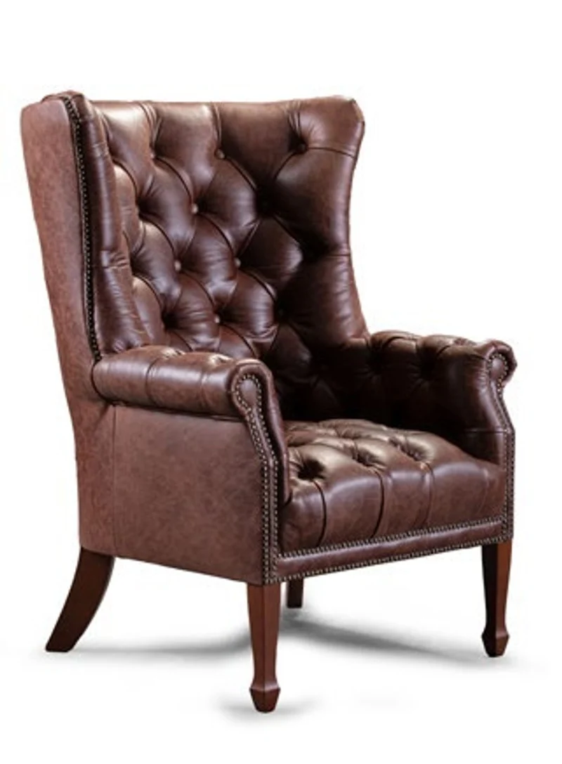 Casa Padrino Luxus Chesterfield Fußhocker Wrapper 83 x 75 x H. 98 cm - Eleganter Wohnzimmer Fußhocker mit Echtleder - Chesterfield Wohnzimmer Möbel