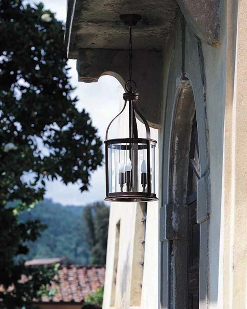 Casa Padrino Luxus Außen Hängeleuchte Laterne Rostbraun Ø 30 x H. 60 cm - Handgefertigte Laterne aus Schmiedeeisen - Luxus Kollektion - Edel & Prunkvoll
