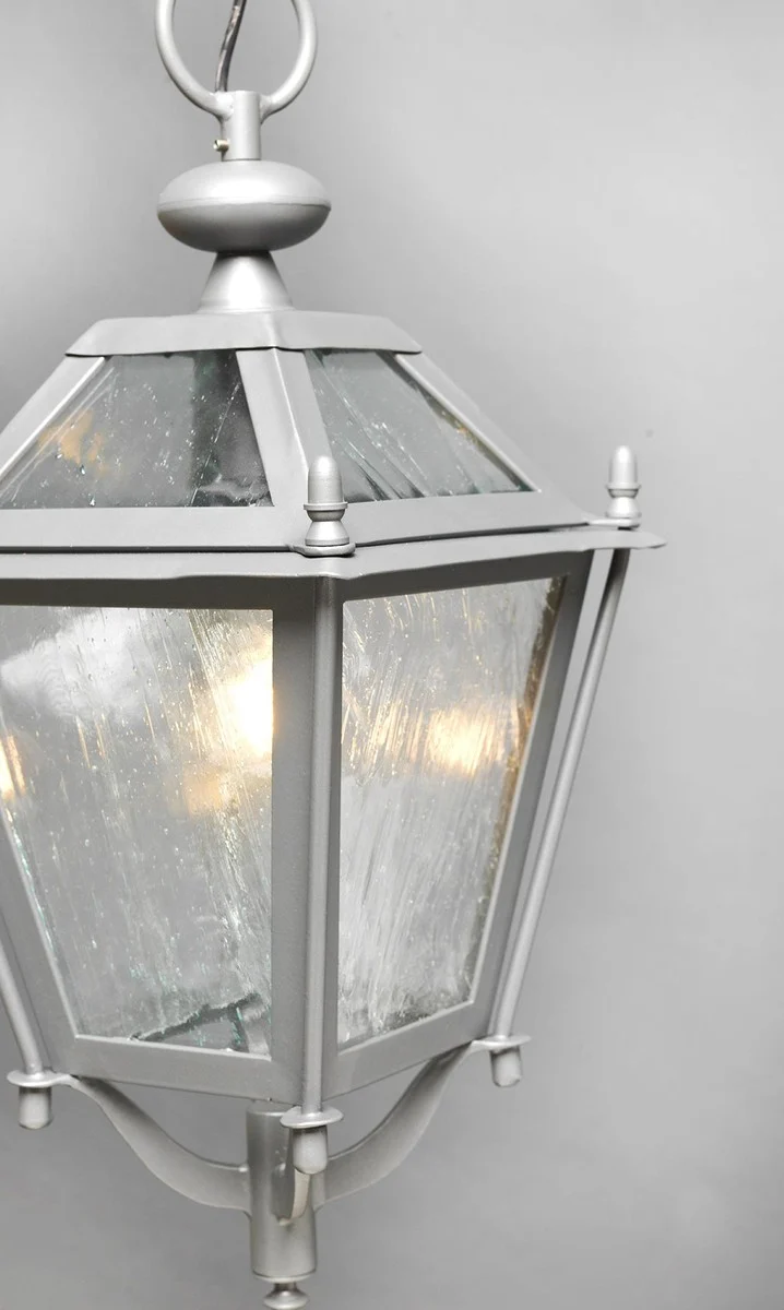 Casa Padrino Luxus Außen Hängeleuchte Laterne Grau B. 39 x H. 72 cm - Handgefertigte Laterne aus Schmiedeeisen - Luxus Kollektion - Edel & Prunkvoll