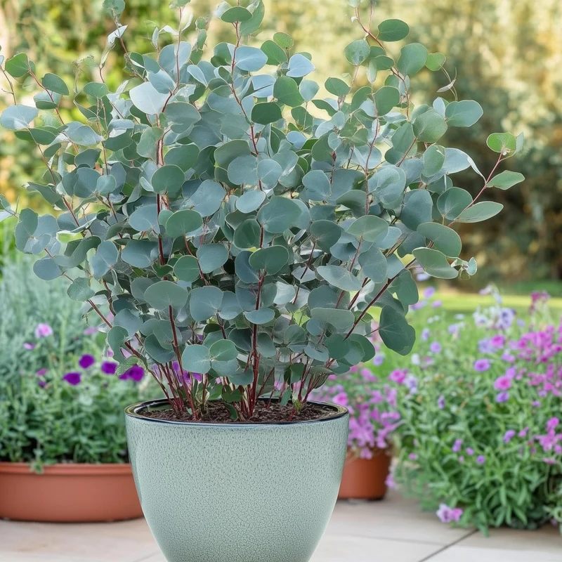 Terrassenpflanze - Eukalyptusbaum - Eucalyptus gunni - Grau - 2 Pflanzen - Winterhart - Topf 17cm Höhe 40cm