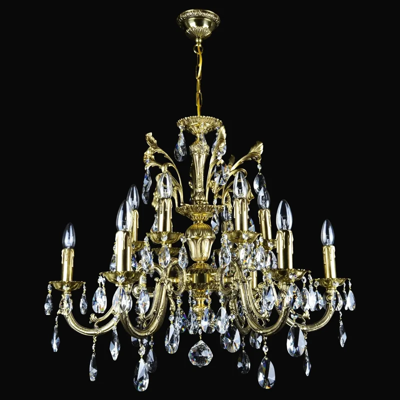 Casa Padrino Luxus Barock Kristall Kronleuchter Gold Ø 74 x H. 61 cm - Prunkvolle Messing Kronleuchter mit böhmischem Kristallglas - Barock Möbel - Edel & Prunkvoll