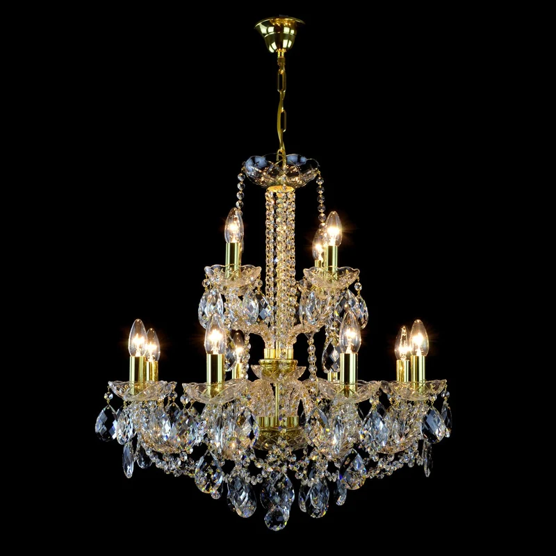 Casa Padrino Luxus Barock Kristall Kronleuchter Gold Ø 64 x H. 68 cm - Prunkvolle Messing Kronleuchter mit böhmischem Kristallglas - Barock Möbel - Edel & Prunkvoll