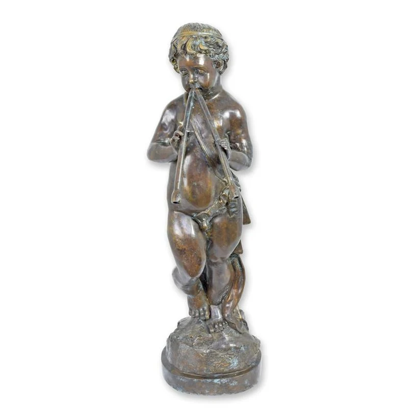 Casa Padrino Luxus Bronze Brunnen Knabe mit Doppelflöte Bronze / Braun 30 x 50 x H. 102 cm - Gartenbrunnen - Wasserspiel - Garten Deko