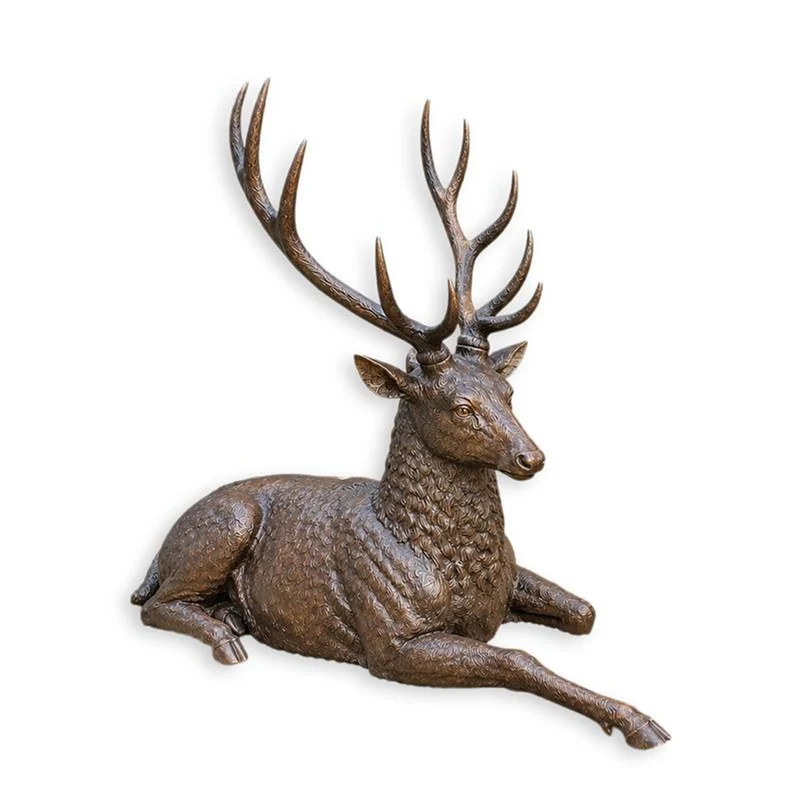Casa Padrino Luxus Bronze Skulptur Liegender Hirsch Kopf Rechts Bronze / Braun 235 x H. 178 cm - Lebensgroße Bronzefigur - Riesige Gartenfigur - Garten Deko